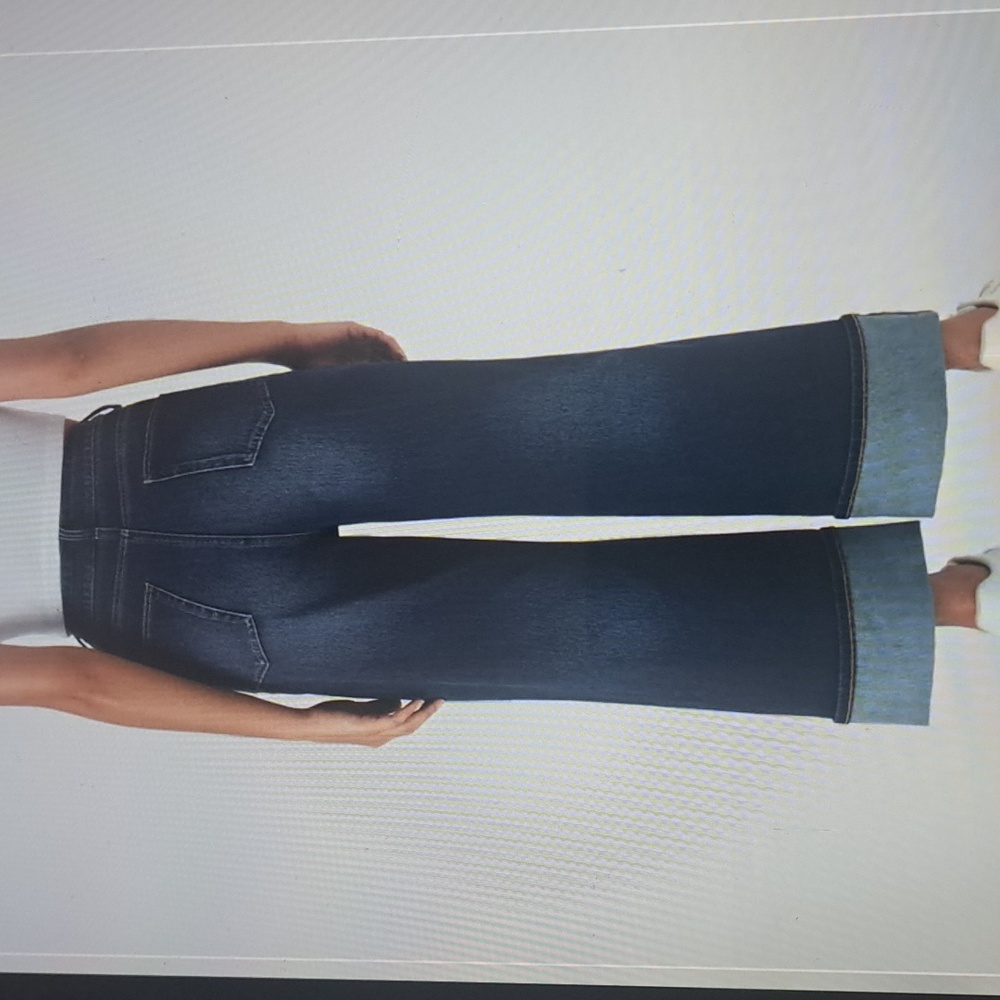 MEDIUM HALARA MULTIPLE POCKETS ROLLED HEM WIDE LEG CASUAL JEAN - Picture 2 of 10
